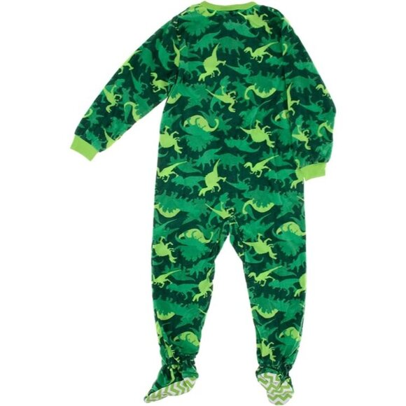Komar Kids Boys Green Dinosaur Fleece Blanket Sleeper Footed Pajamas 8 - Picture 2 of 3